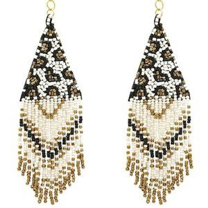 VINTAGE LEOPARD PATTERN TRIANGLE BEADS DROP WOMEN ANIMAL PRINT EARRINGS IVORY